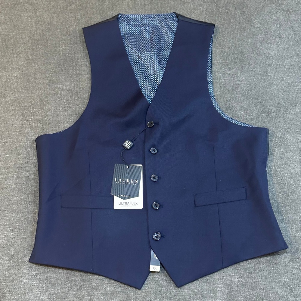 Lauren Ralph Lauren Mens Ultraflex Classic Fit Wool Blend Suit Vest Navy Blue M